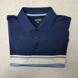Brooks Brothers Polo Shirt Mens XL Blue Stripe Knit Golf Performance Stretch